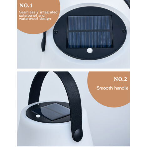 Lámpara de camping LED solar recargable e impermeable, luz de mesa portátil para jardín o patio.