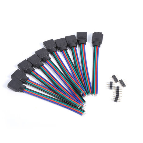 Paquete de 10 conectores macho/hembra de 4 pines con cable para tiras LED 3528 y 5050. (1/5)