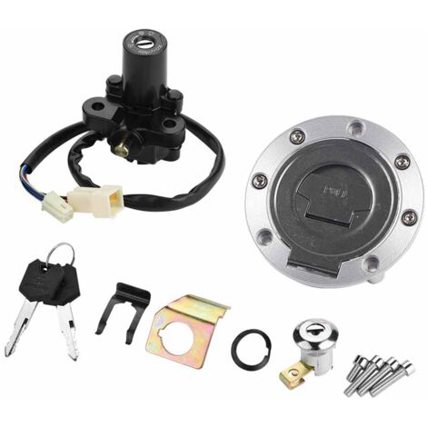 Interruptor de encendido, cerradura del asiento y cerradura del tapón del combustible con llaves - Juego completo para Yamaha YZF R1/R6/FZ6/FJR1300 - Metal plateado (1/5)