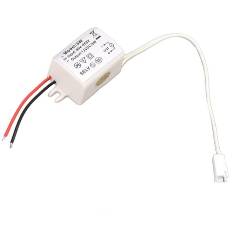 Adaptador LED de 12 V CC y 3 W con protección contra sobrecarga, compacto para tiras LED, bombillas e iluminación industrial.
