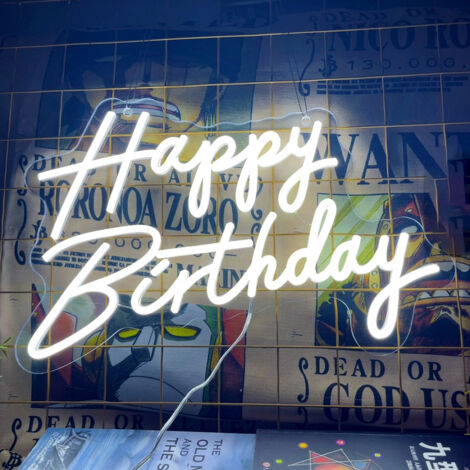 Guirnalda de luces LED "Feliz Cumpleaños" - Luces decorativas de neón acrílico blanco para fiestas y ambiente festivo.