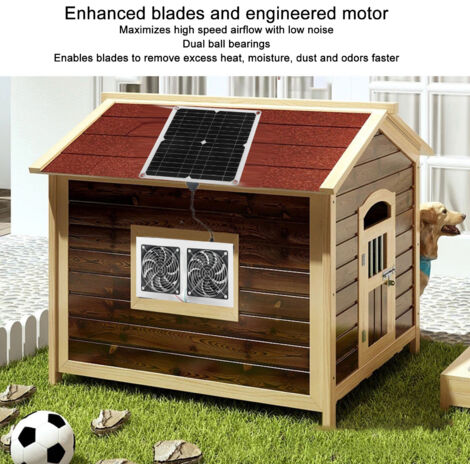 Kit de ventilador solar con panel solar de 25 W, IPX65, ventilador doble silencioso para gallinero, invernadero, garaje, refugio de animales. (1/5)