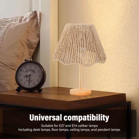 Pantalla de lámpara de cuerda trenzada para escritorio E27/E14 - Color natural - Compatible con todas las luminarias - Lámpara decorativa para cocina, sala de estar, dormitorio, cafetería (1/5)