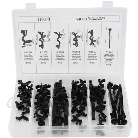 Clips para arneses de cableado automotriz, kit surtido de 54 piezas en 6 tamaños, práctico estuche de almacenamiento. (1/5)