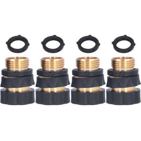 Conectores universales de manguera de fácil conexión, 4 piezas, con juntas adaptadoras de bronce a prueba de fugas para riego de jardín. (1/5)