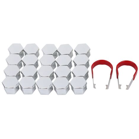 Tapas protectoras para ruedas (20 unidades) con herramientas de instalación, plástico plateado, 17 mm de diámetro. (1/5)