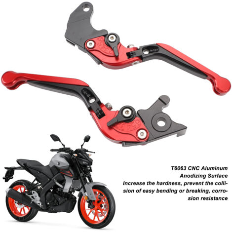 Par de manetas de freno y embrague ajustables y plegables de aluminio CNC para Yamaha YZF R125/MT-125 2014-2022, color rojo.