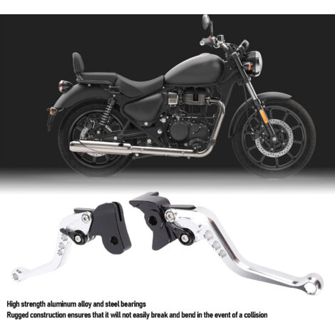 [Maneta de freno y embrague para motocicleta] + [Referencia RE350/650] + [Aleación de aluminio, corta, ajustable, anodizada en plata - Paquete de 1 par]