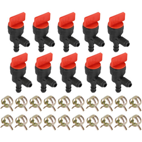 Válvula de cierre de carburador de 90° para tubo de 1/4 pulg. - kit de 10 válvulas + 20 clips (698181/494539/697944/35857) - plástico y metal (1/5)
