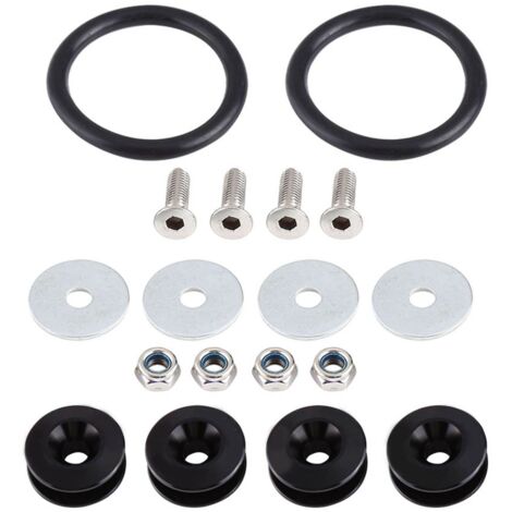 Kit de reparación rápida para parachoques: Kit de embellecedores de aleación de aluminio para el compartimento del motor con 4 arandelas, 4 pernos y juntas tóricas. (1/5)