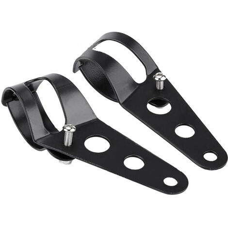 Soportes para faros de motocicleta con 2 bases de aluminio negro, montaje frontal y sujeción ajustable para horquillas de 35-43 mm.