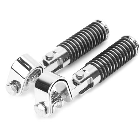 Par de estriberas para motocicleta para barras protectoras de motor de 1", montaje con abrazadera, color plata, metal y goma, 7,5" de largo