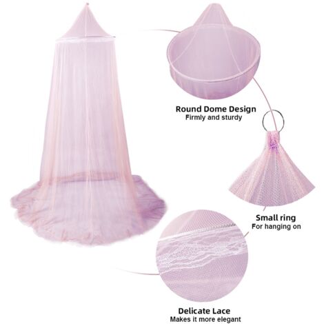 Cúpula universal contra mosquitos para camas individuales a king, cabañas y estructuras de cama - Poliéster, Dimensiones 0,6 m x 2,5 m x 8,5 m, Instalación de 1 punto, Blanco, Azul, Rosa claro, 162 g
