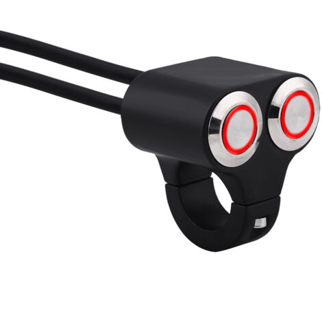 Interruptor para manillar de motocicleta de 22 mm (7/8 pulgadas) con indicador LED, tipo D - Aluminio negro (1/5)