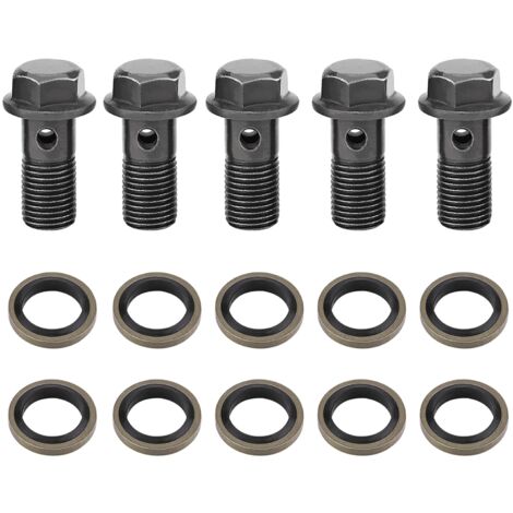 Tornillos banjo para freno de motocicleta - Juego de 5 piezas M10 x 1,25 mm y M10 x 1,0 mm con arandelas - Hierro anticorrosión de alta calidad (1/5)