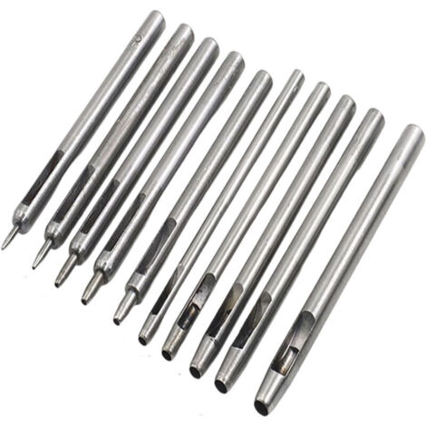 Juego de 10 perforadoras redondas de acero para cuero - Agujeros huecos profesionales de 0,5-5 mm - Para cinturones, correas de reloj y accesorios de cuero (1/4)