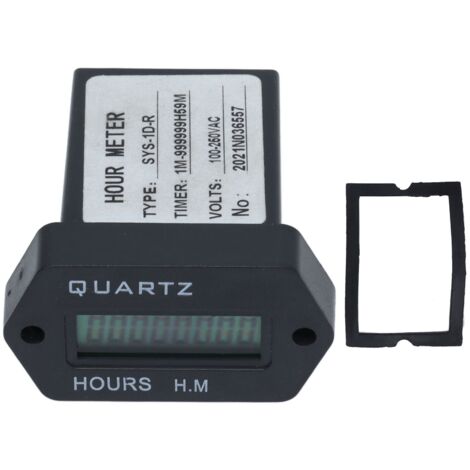 Contador de horas industrial estable y de alta precisión con pantalla digital y anillo de goma para generadores, excavadoras y cortacéspedes. (1/5)