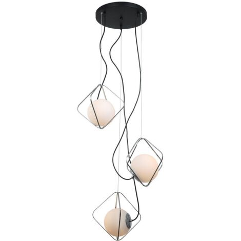 Italux Canto - Luminaire suspendu moderne chrome, noir 3 lumières avec abat-jour blanc, E27 dimmable (1/2)