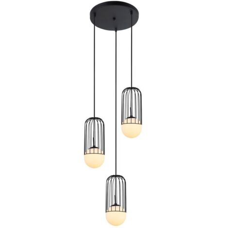 Italux Matty - Suspension moderne noire à 3 lumières avec abat-jour noir et blanc, E27 (1/2)