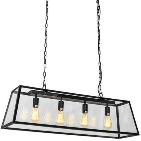 Italux Laverno - Suspension Industrielle Et Rétro Noir Mat 4 Lumières, E27 (1/2)