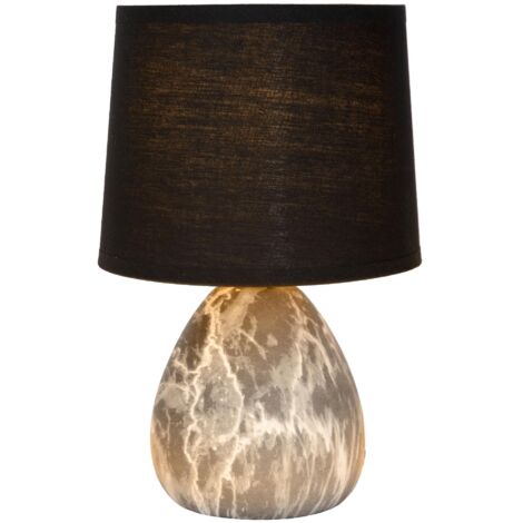 Lampe de table noir en céramique et lin – Abat-jour E14 – 255 mm de hauteur – Design moderne pour intérieur – Lucide