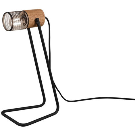 Lampe de table Led culot E14 support métal noir douille bois - Trio - Tosh (1/4)