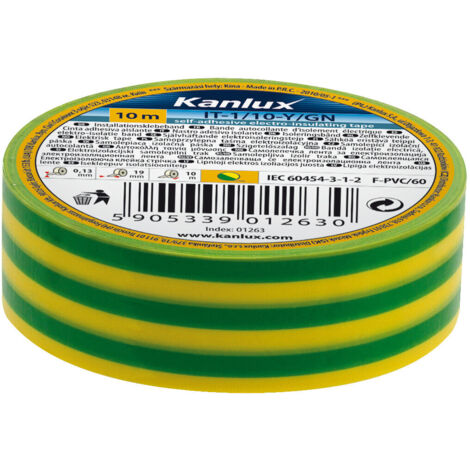Bande adhésive isolante – 19mm x 20m – Jaune/Vert – Auto-adhésive – Sécurité électrique (1/3)