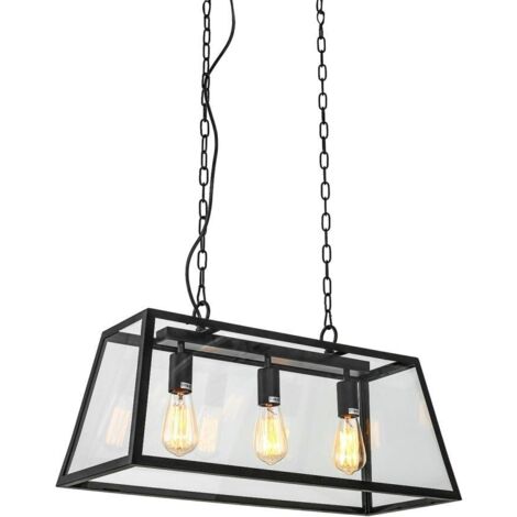 Italux Laverno - Suspension Industrielle Et Rétro Noir Mat 3 Lumières, E27 (1/2)