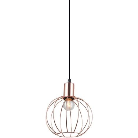 Italux Gervais - Suspension industrielle et rétro noire à 1 lumière avec abat-jour en cuivre, E27 (1/3)