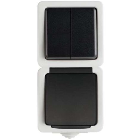 Kanlux – Interrupteur double saillie 16A – Prise étanche IP54 avec obturateur – Installation rapide à vis – Pour usage intérieur et extérieur