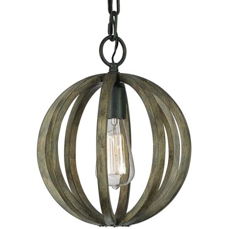Elstead Allier - Mini suspension au plafond sphérique à 1 lumière, bois foncé, fer antique, E27 (1/2)