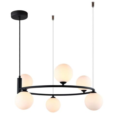 Italux Amily - Suspension moderne noire à 6 lumières avec abat-jour blanc, G9 (1/2)