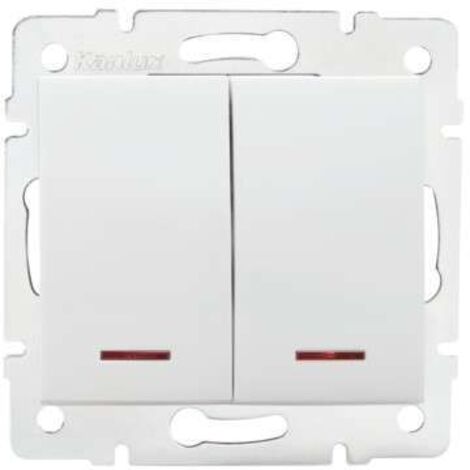 Kanlux – Interrupteur double va-et-vient encastré – LED rouge intégrée – ABS blanc – Tension 250V – Courant 10A – IP20 pour installation murale
