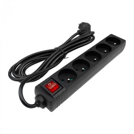 Multiprise à 5 prises 2P+T 300cm avec interrutpeur noir Eco Light (1/3)