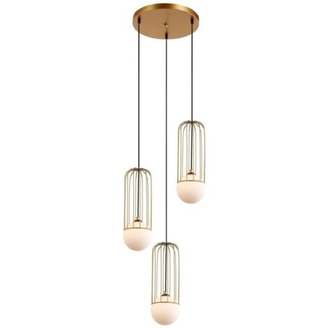 Italux Simon - Pendentif suspendu moderne doré à 3 lumières avec or, abat-jour blanc, G9 (1/2)