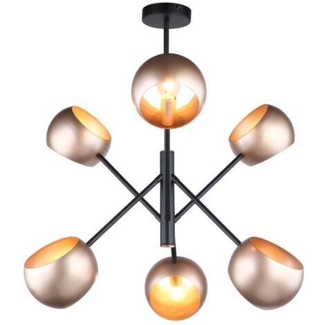 Italux Cavazza - Suspension moderne à suspendre noir, or 6 lumières avec abat-jour Zloty, E14 (1/2)