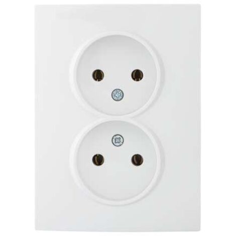Prise Double Sans Terre - Encastrable - 2P - Blanc - 16A - 250V