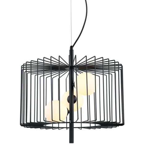 Italux Daren - Pendentif suspendu moderne noir à 3 lumières avec abat-jour noir et blanc, G9 (1/2)