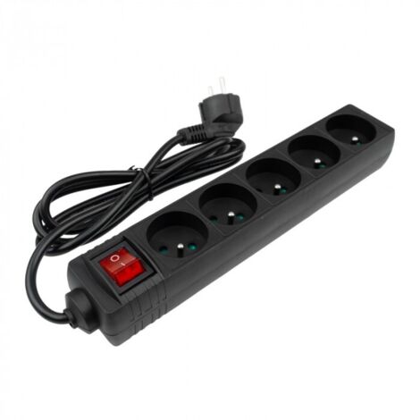 Multiprise à 5 prises 2P+T 150cm avec interrupteur noir Eco Light