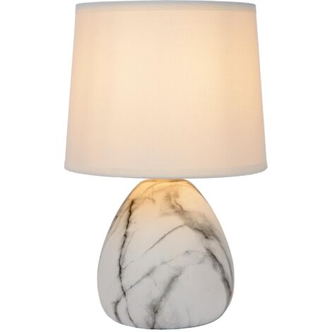 Lampe de table en céramique blanche Ø16 cm – Abat-jour en lin – Interrupteur On/Off sur le câble – Éclairage LED – Lucide