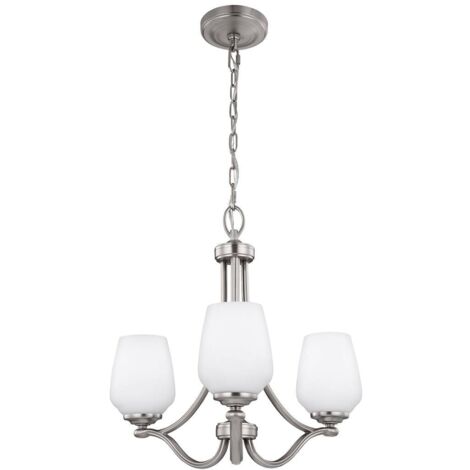 Lustre suspension plafonnier acier verre nickel D 48,3 cm lampe salle à manger (1/5)
