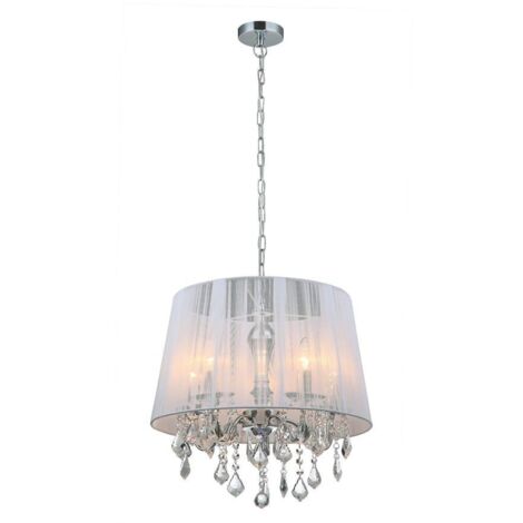 Italux Cornelia - Suspension à suspendre chrome, blanc 5 lumières avec abat-jour en tissu blanc, E14 (1/2)