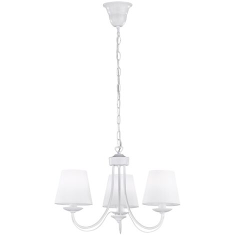 Lustre d'intérieur Cortez 3xE14 28W – Métal blanc mat – Diamètre 47 cm – Hauteur 150 cm – Pour ampoules halogènes – 110600331 – Trio