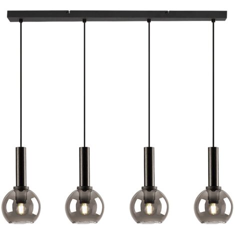 Hanging Light Centio E27 4x Max.40W Métal noir, verre teinté B: 78 cm H: 120cm Ø15 cm Dimmable (1/5)