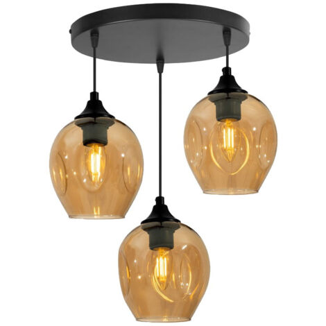 Suspension Candellux ASPA 3xE27 40W brun noir verre (1/2)