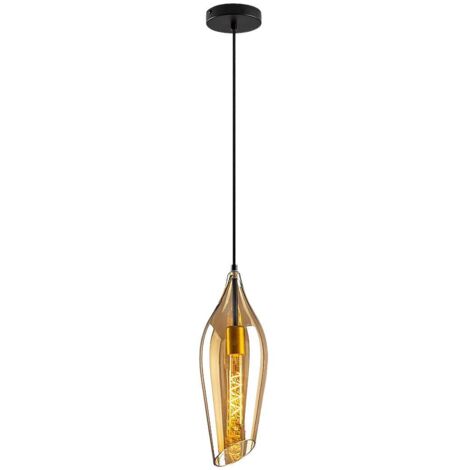 Lampe suspendue Bellini E27 1x max.40w métal noir, ambre en verre H: 100cm Ø14cm dimmable (1/5)