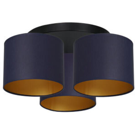 Plafonnier noir 3 abat-jour bleu or Arden E27 Luminex