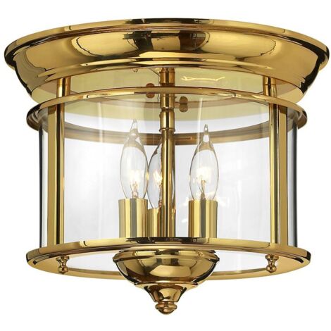 Plafonnier Gentry Hinkley laiton poli 3 lampes 29 cm (1/5)
