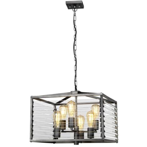Lampe suspendue Louvre E27 40W Steel, verre Industriel, peint b: 49,3 cm Ø49.3 cm Hauteur dimmable réglable (1/5)