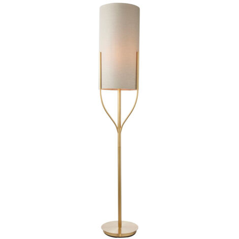 Base & Abat-Jour Lampadaire Plaque de Laiton Satiné, Tissu Mélange de Lin Naturel (1/5)